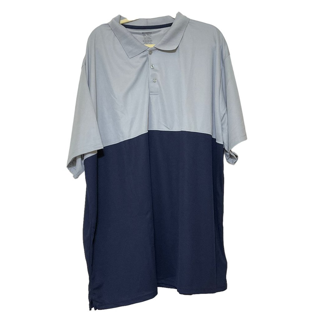 Real Essentials Mens 3XLT Gray Blue Polo Short Sleeve